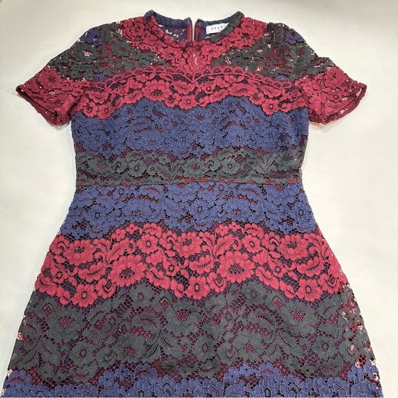 Sandro Paris “Rodney”  Colorblock (Red Blue Green) Lace Mini Dress Size 3 - Picture 5 of 10
